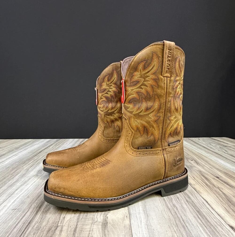 Justin Driller Brown Water Buffalo Waterproof Steel Toe Boots Mens 10.5 EE NEW